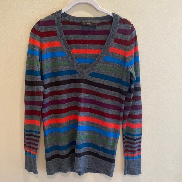 The Limited Merino Wool L/S Fine Gauge Sweater Grey Multi Color V Neck M - Picture 1 of 9